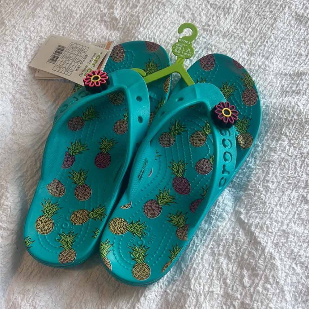 Crocs Tropical Pineapple Blue Flip Flops